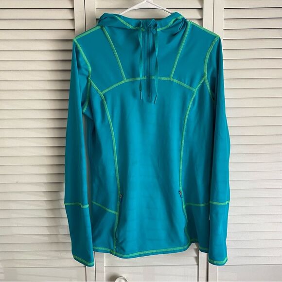 Kirkland Women's Size M Hooded Pullover Top Hiking Active Teal Blue Zip Pockets - Picture 3 of 16
